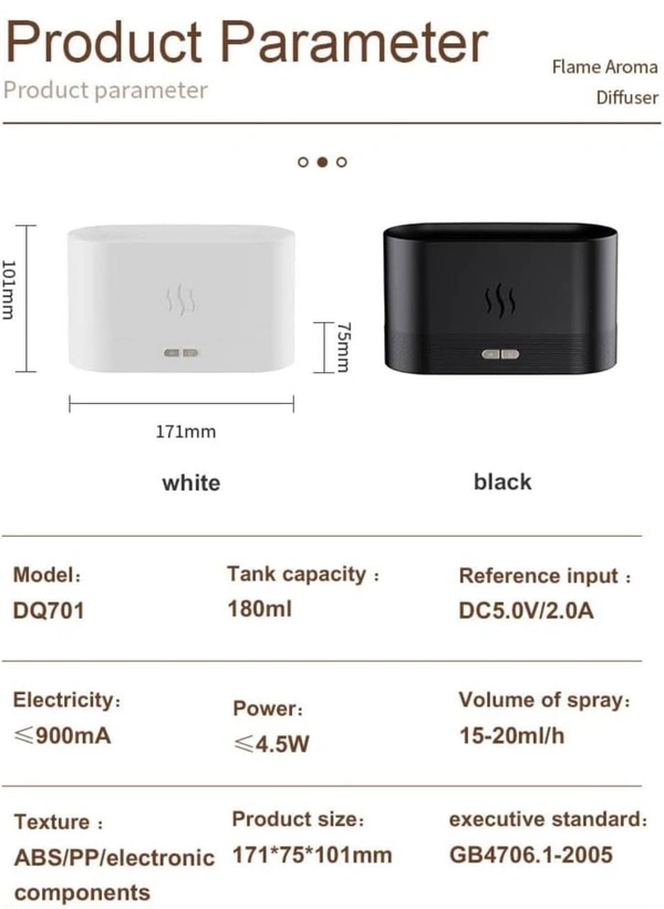 Aromatherapy Mist Humidifier with Essential Oil Diffuser & Flame Light 180mL with Auto Shut-Off Protection for Spa Luxury Home Office