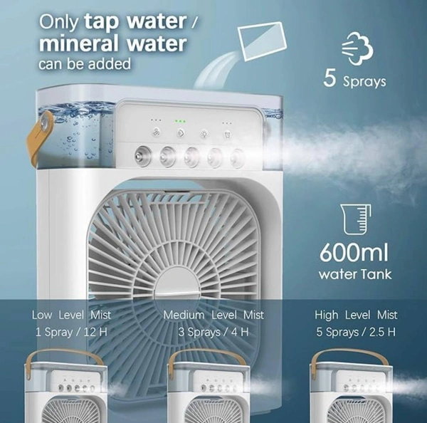 Personal Air Cooler, Portable Air Conditioner Fan, Mini Evaporative Cooler with 7 Colors LED Light, 1/2/3 H Timer, 3 Wind Speeds and 3 Spray Modes for Your Desk, Nightstand, or Coffee Table