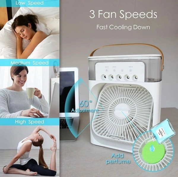 Personal Air Cooler, Portable Air Conditioner Fan, Mini Evaporative Cooler with 7 Colors LED Light, 1/2/3 H Timer, 3 Wind Speeds and 3 Spray Modes for Your Desk, Nightstand, or Coffee Table