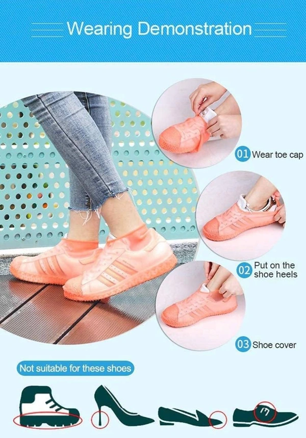 Rain Shoe Cover Non - slip Waterproof Portable Rain Boots Rainproof Shoes Cover Men Women Teens Anti - sand Shoe Cover Outdoor Protection ( Colour Random )