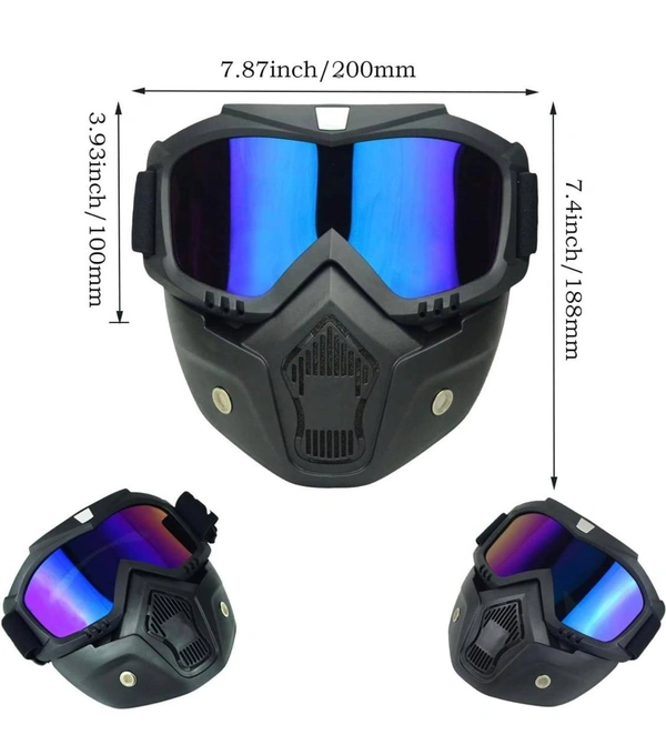 Goggle With Mask Riding Mask For Bikers Anti Scratch UV Protective Bike Face Mask For Men Detachable With Soft Foam Padded Face Cover Helmet Google Mask Off Road Dust Protection Mask (Rainbow)