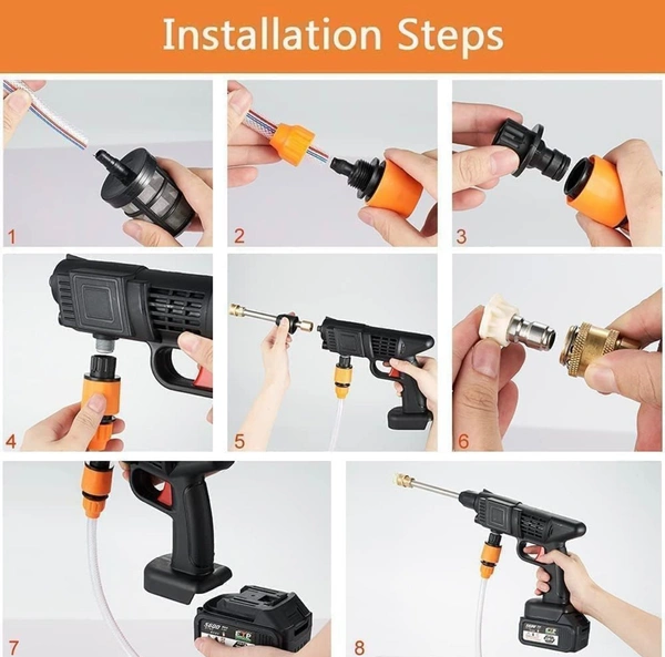 Electric High Pressure Car Washer Machine Accessories Portable Power ABS Material Multi-Function 3 in 1 Nozzle 5M Pipe for Washing Cars/Watering Flowers/Cleaning Floors 