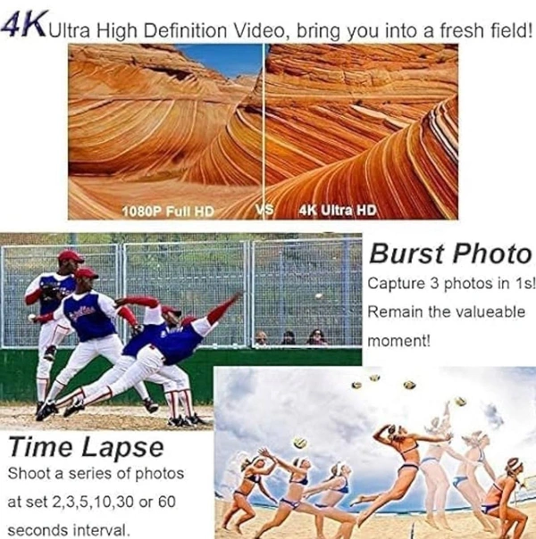 4K Action Camera for Vlogging with Wifi,Remote Control,Ultra Hd Sports Camera with 16 Mp,Assorted