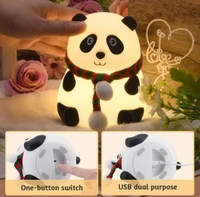 Cute Silicone Panda Light Lamp,Rechargeable Led Lamp For Baby Room Decor Kids,Night Lamp Soft Panda With Touch Gesture Control,Night Lamp For Kids Bedroom(7-Color Changing Light) - White
