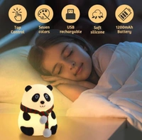 Cute Silicone Panda Light Lamp,Rechargeable Led Lamp For Baby Room Decor Kids,Night Lamp Soft Panda With Touch Gesture Control,Night Lamp For Kids Bedroom(7-Color Changing Light) - White