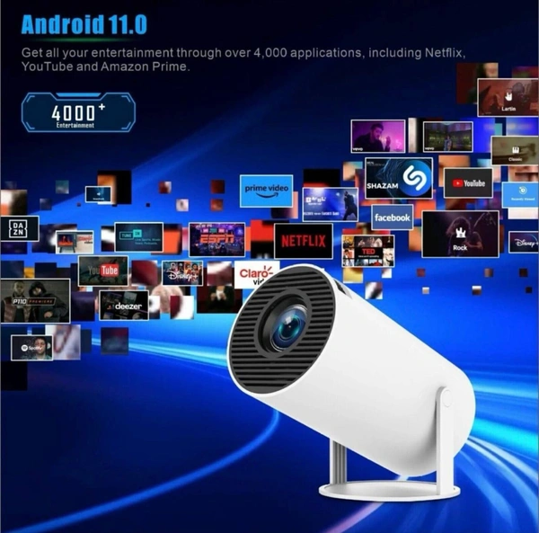 Smart LED Projector with 1080p HD Resolution, Rotatable Design, Built-in Streaming Apps (Netflix, Prime Video, Hotstar), 2000 Lumens, Screen Mirroring, 3 Watts Speaker (White)