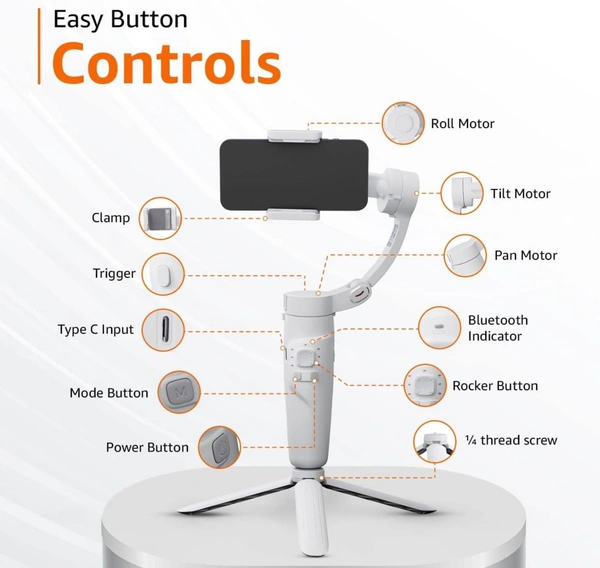 3-Axis Gimbal Stabilizer | Advanced Gyroscope | Shake-Free Footage | Object Tracking | Panoramic, Time-Lapse & Slow-Motion | 2500mAh Battery | Ideal for Vlogging & Travel