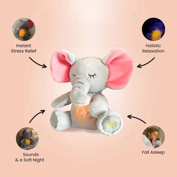 Breathing Stuffed Animal, Soothe Snuggle Elephant Plush, Sleeping Plush for Kids Toy Birthday Gift with Sensory Details Musical Lights and Rhythmic Breathing Sleep Companion