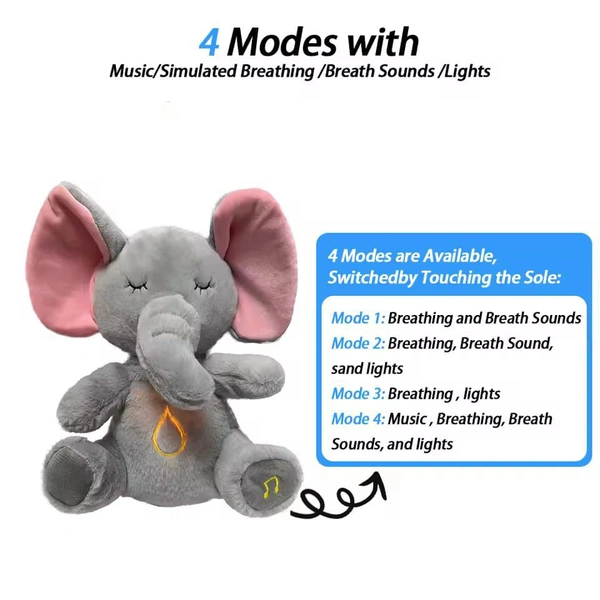 Breathing Stuffed Animal, Soothe Snuggle Elephant Plush, Sleeping Plush for Kids Toy Birthday Gift with Sensory Details Musical Lights and Rhythmic Breathing Sleep Companion