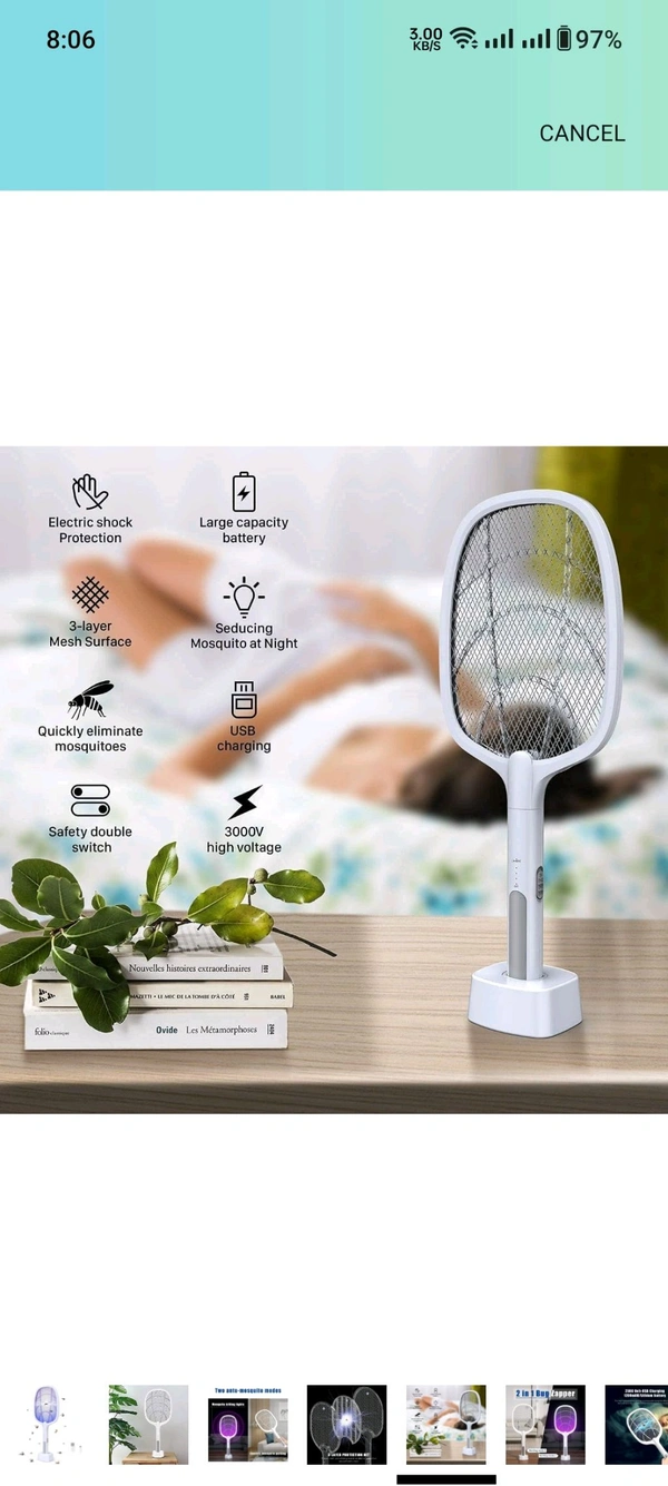 Mosquito Killer Racket Rechargeable Handheld Electric Fly Swatter Mosquito Killer Racket Bat with UV Light Lamp Electric Insect Killer Racket USB Charging Base