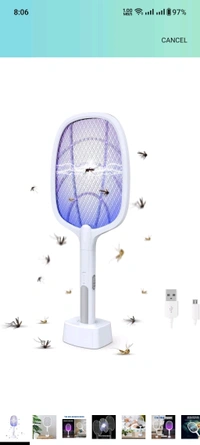 Mosquito Killer Racket Rechargeable Handheld Electric Fly Swatter Mosquito Killer Racket Bat with UV Light Lamp Electric Insect Killer Racket USB Charging Base