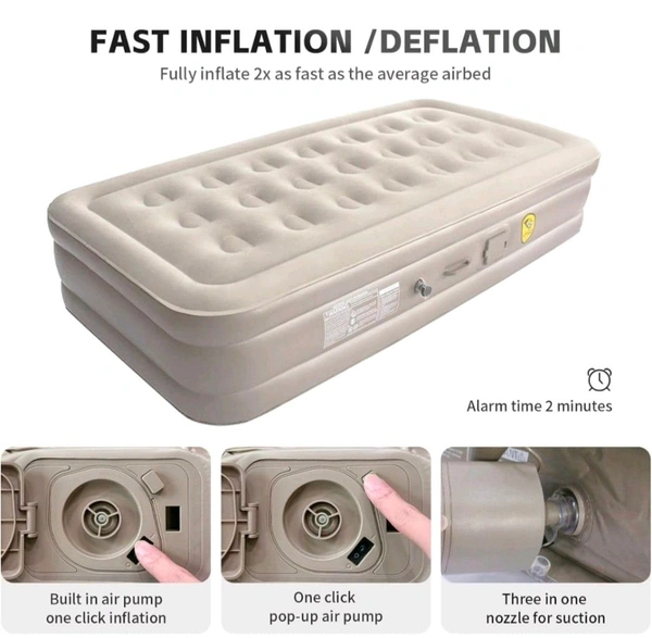 Inflatable Mattress with Built-in Pump Camping Air Mattress Quick Inflation Deflation Blow Up Mattresses Air Bed Portable Elevated Guest Bed for Home Outdoors Hiking Travel