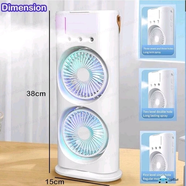 Mist Fan with Humidifier, Remote Control, Mini Cooler For Home With 3 Speed Mode, Oscillating Swing LED Independent Control Dual Fan, Mist Fan With Water Spray,