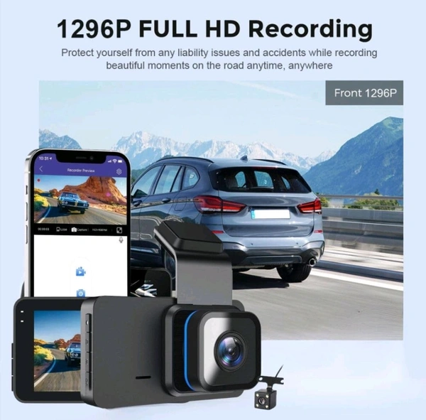 Car Dash Cam With Dual Lens Front Back 