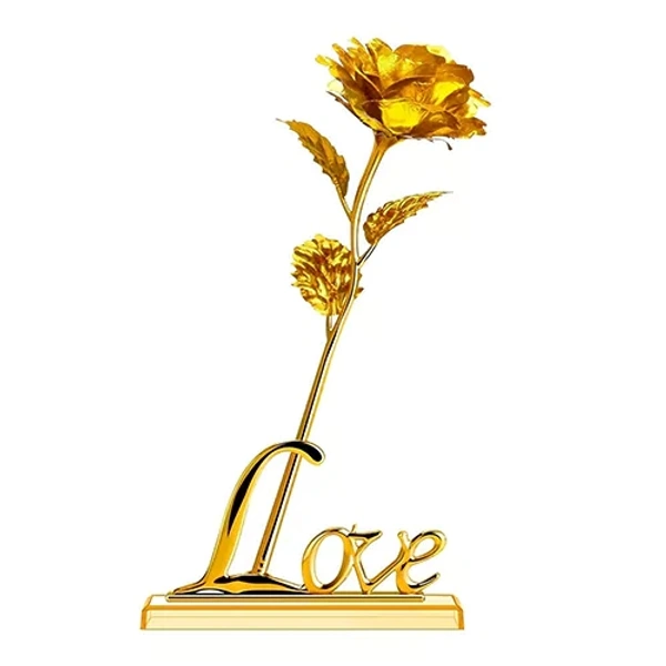 24k Gold Plated Artificial Flower With Love Stand Ideal For Rose Propose Valentines Day