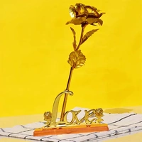 24k Gold Plated Artificial Flower With Love Stand Ideal For Rose Propose Valentines Day