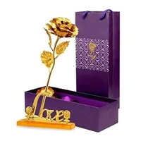 24k Gold Plated Artificial Flower With Love Stand Ideal For Rose Propose Valentines Day
