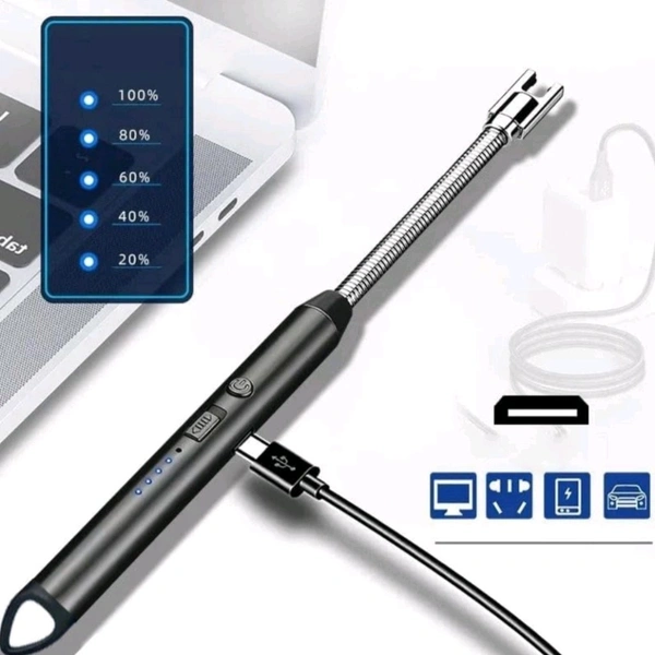 360° Rotatable High Quality USB Rechargeable Lighter With Battery Indicator And Charging Cable