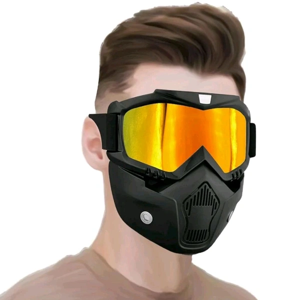 High Quality Protective Goggle With Mask For Comfort Ride With Windproof And Soft Foam Pads (Yellow)