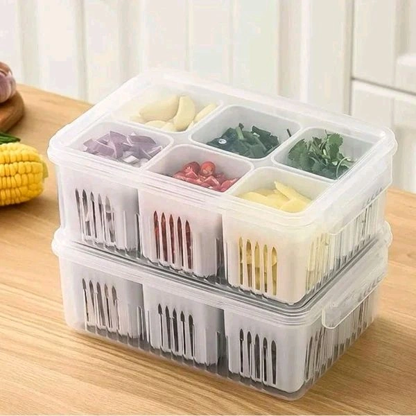 Premium 6 Grid Fridge Storage Container With Lid