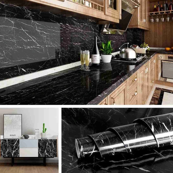 Black Marble Adhesive Wall Sticker (60×200cms)