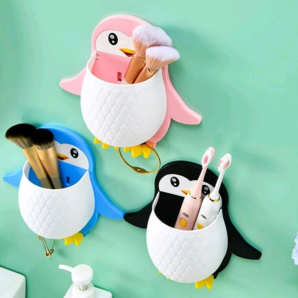 Cute Penguin Shaped Self Adhesive Tooth Brush, Kitchen Items Holder