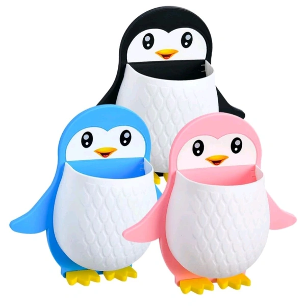 Cute Penguin Shaped Self Adhesive Tooth Brush, Kitchen Items Holder
