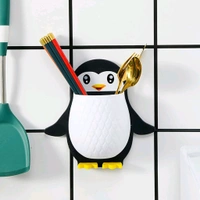 Cute Penguin Shaped Self Adhesive Tooth Brush, Kitchen Items Holder
