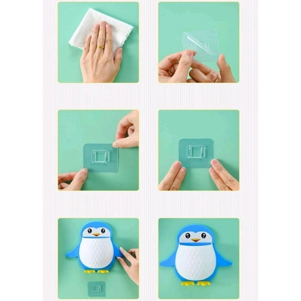 Cute Penguin Shaped Self Adhesive Tooth Brush, Kitchen Items Holder