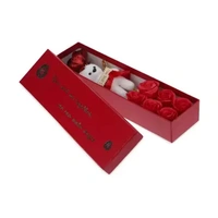 Cute Teddy with 6 Roses and Golden Red Flower