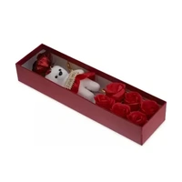 Cute Teddy with 6 Roses and Golden Red Flower
