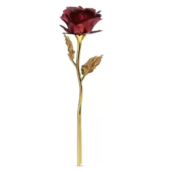 Cute Teddy with 6 Roses and Golden Red Flower
