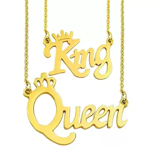 King & Queen Couple Chains Gold With Silver ( Pack Of 2 )