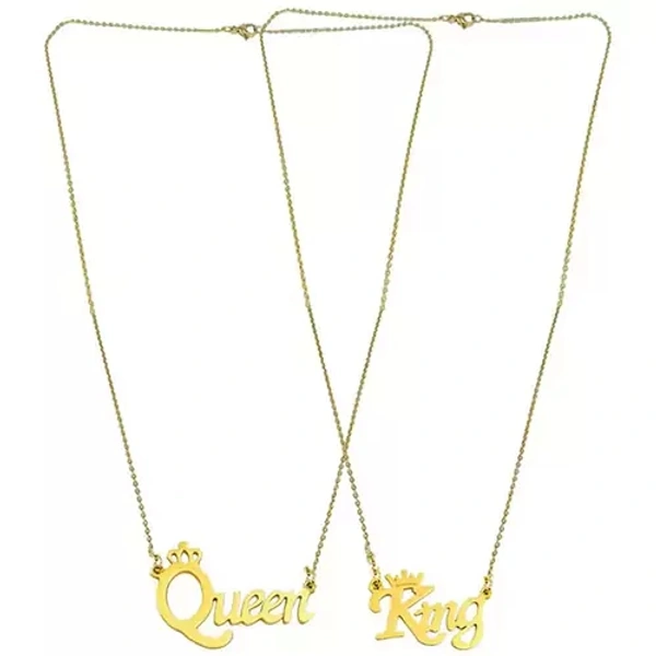King & Queen Couple Chains Gold With Silver ( Pack Of 2 )
