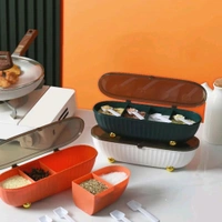 Premium Cute Boat Shaped 4 Divisional Kitchen Masala, Dry Fruits And Multi Storage Organiser With 2 Spoons