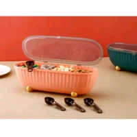 Premium Cute Boat Shaped 4 Divisional Kitchen Masala, Dry Fruits And Multi Storage Organiser With 2 Spoons