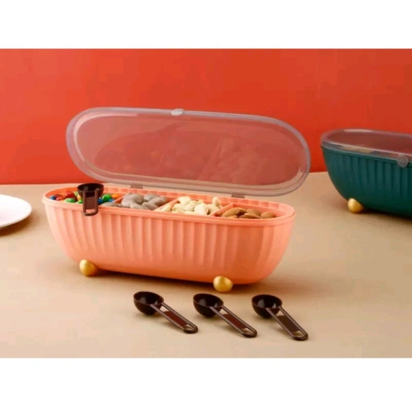 Premium Cute Boat Shaped 4 Divisional Kitchen Masala, Dry Fruits And Multi Storage Organiser With 2 Spoons