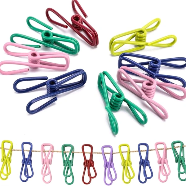Premium High Quality Metal Clothesline Clips With Non Rustable Layer (Pack Of 10 )