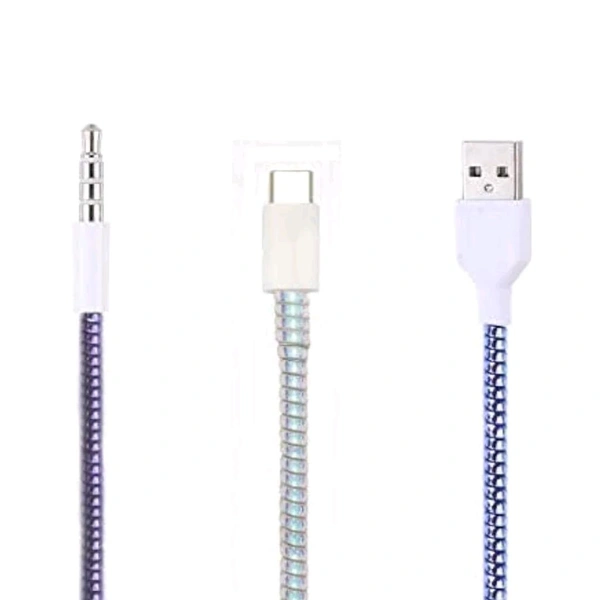 Premium Shining Mobile Earphone Charging And Data Cable Protecting Spring Cable (Shining Multicolor)