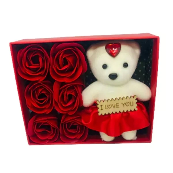 Valentine Gift Set ( 6 Flowers, Cute Doll)