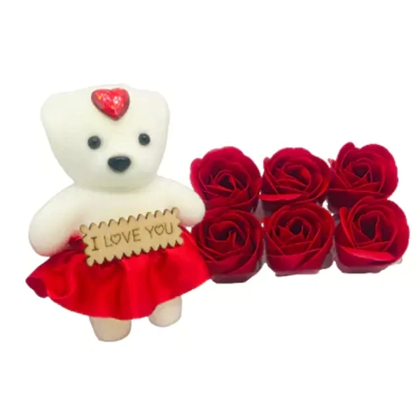 Valentine Gift Set ( 6 Flowers, Cute Doll)
