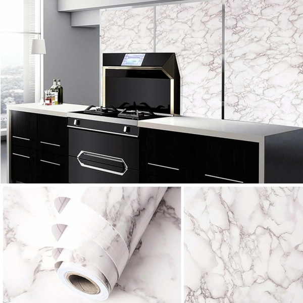 White Marble Adhesive Wall Sticker (60×200cms)