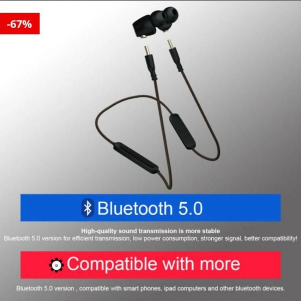 Sound One Detachable Bluetooth Earphones 2 In 1 ( Dc-111) - Black