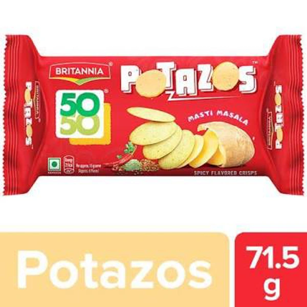 Britannia 50-50 Potazos, Masti Masala Spicy Flavoured Crips Tea Time Snack 71.5g