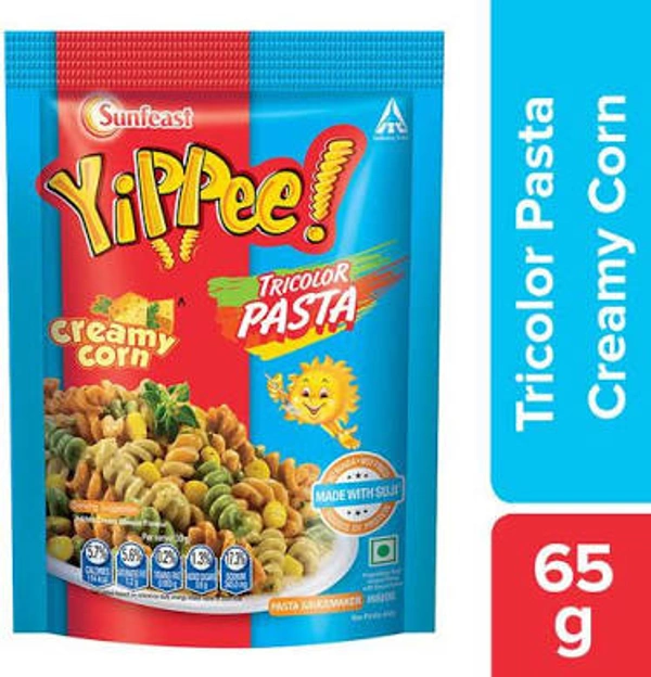 Sunfeast Yippee Tricolor Pasta - Soft & Tasty Suji/ Rawa Creamy Corn 65g