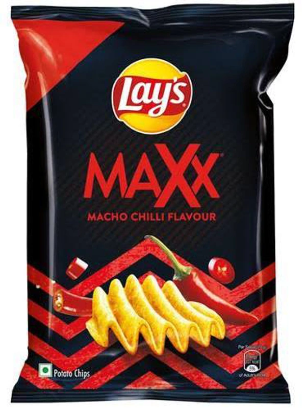 Lays Maxx Potato Chips Macho Chilli Flavour Crunchy Snack 56g