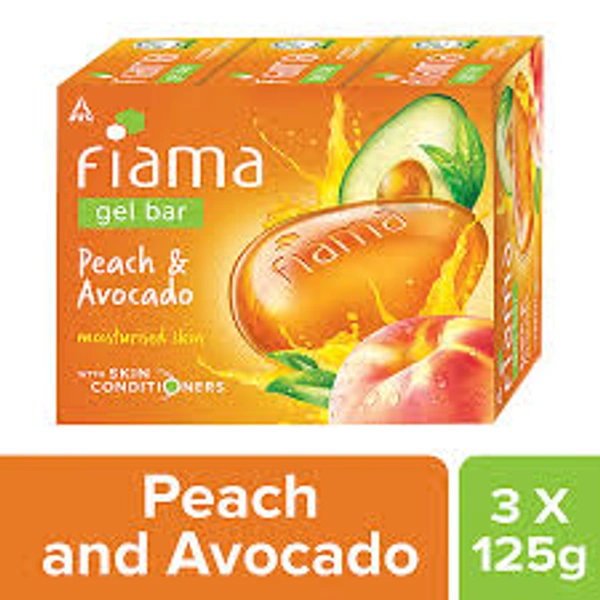 Fiama Peach & Avacado Gel Bar Moisturized Skin, With Skin Conditioners 125g(Pack Of 3)