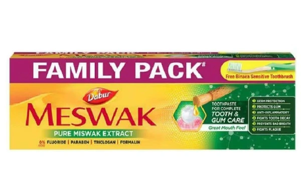 Meswak Complete Tooth & Gum Care Family Pack Toothpaste (200g+100g)-Free Toothbrush 