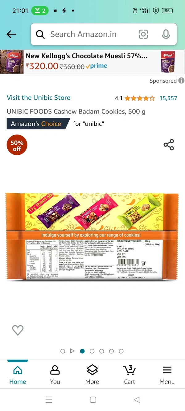 Unibic Cashew Badam Cookies 500gm