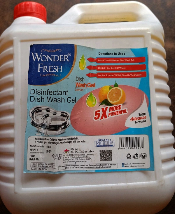 Wonder Fresh Dish Wash Gel 5 Ltr.
